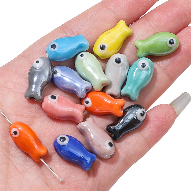 Vintage Necklace - 10Pcs Vintage Fish Ceramic Beads Colorful