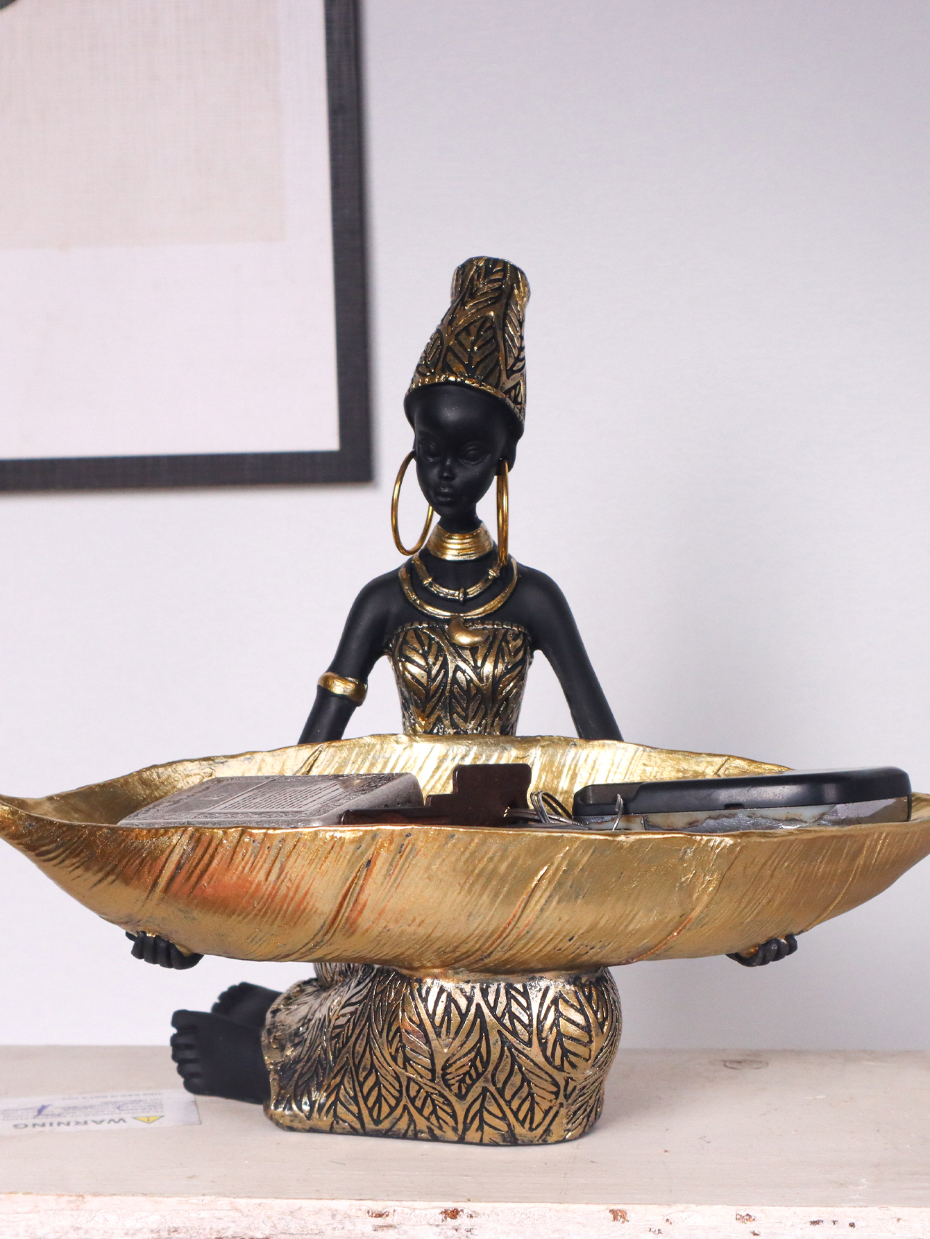 Vintage Collectible Ornaments - African Girl Holding a Plate Sculpture,